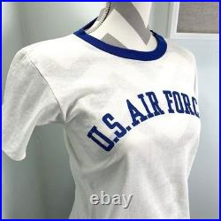 VINTAGE 70s USAF US Air Force T Shirt Military USGI Cotton Ringer Size Small