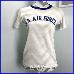 VINTAGE 70s USAF US Air Force T Shirt Military USGI Cotton Ringer Size Small
