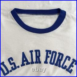 VINTAGE 70s USAF US Air Force T Shirt Military USGI Cotton Ringer Size Small