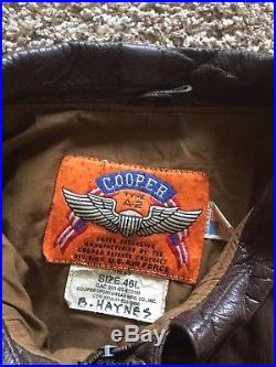VTG Cooper Type A-2 Air Force Premium Leather Goatskin Bomber Jacket Lined 46 L