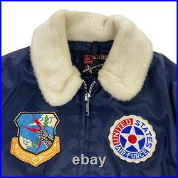 VTG US Air Force Excaliber Flight Bomber Jacket Fur Collar Navy Blue. MEDIUM