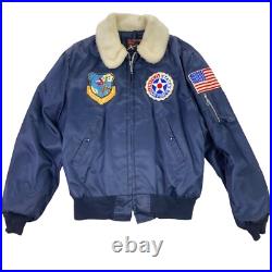 VTG US Air Force Excaliber Flight Bomber Jacket Fur Collar Navy Blue. MEDIUM