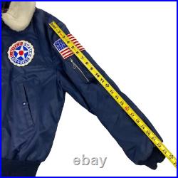 VTG US Air Force Excaliber Flight Bomber Jacket Fur Collar Navy Blue. MEDIUM