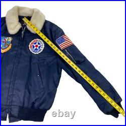 VTG US Air Force Excaliber Flight Bomber Jacket Fur Collar Navy Blue. MEDIUM
