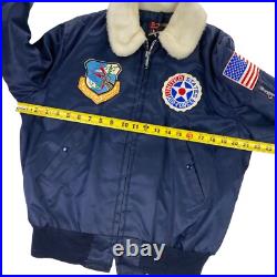 VTG US Air Force Excaliber Flight Bomber Jacket Fur Collar Navy Blue. MEDIUM