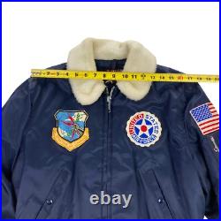 VTG US Air Force Excaliber Flight Bomber Jacket Fur Collar Navy Blue. MEDIUM