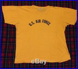 Vintage 1960s U. S. AIR FORCE T-Shirt Yellow L Official Issue Named USAF Vietnam