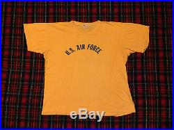 Vintage 1960s U. S. AIR FORCE T-Shirt Yellow L Official Issue Named USAF Vietnam