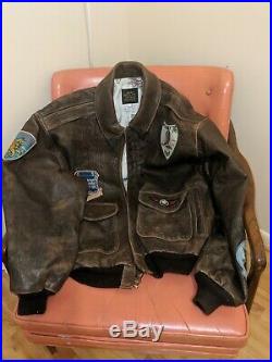 Vintage 1986 Avirex Type A-2 US Airforce Leather Jacket Size L with patches