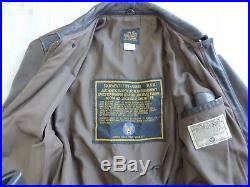 Vintage AVIREX A-2 US Army Air Forces Brown Leather Pilot Flight Jacket 42