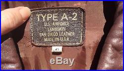 Vintage A-2 BROWN LEATHER MILITARY USAF US AIR FORCE Flight Bomber PILOT Jacket