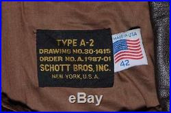 Vintage A-2 Schott Bros 612 Air Force Leather Aviation Air Force Jacket 42
