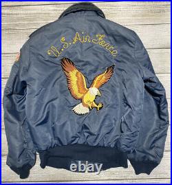 Vintage Golden's U. S. Air Force Custom Made Jacket Embroidery Navy Blue Medium