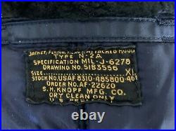 Vintage Korean War USAF N-2A Snorkel Jacket Blue XL Heavy Flying Hidden Bullet