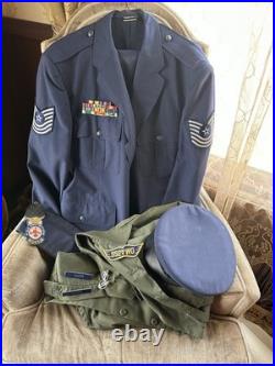 Vintage NAMED USAF MASTER SERGEANT E-7 COOPER UNIFORM GROUP DRESS UTILITY CAPS