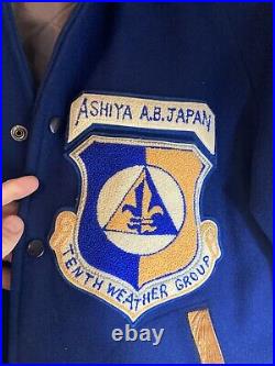 Vintage Sport Pine USAF Ashiya AB Japan Letterman Jacket 10th Weather Group