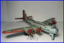 Vintage Tin Litho Plane Yonezawa B-29 Friction Bomber Airplane Usaf Japan