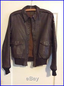 Vintage Type A-2 Leather Flight Jacket Air Force U. S. Army Bronco Mfg. Corp