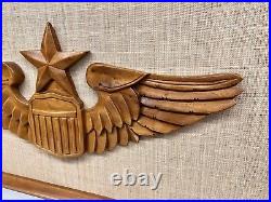 Vintage USAF Senior Pilots Wings Wood Framed Wall Display Aviator US Air Force