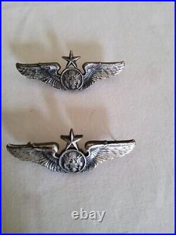Vintage US Air Force Air Crew Wings 1/20 Silver Filled Badge Medal set of 2