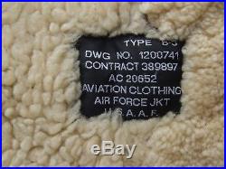 Vintage US Airforce B3 Aviator Leather Sheepskin shearling Flying Jacket size L