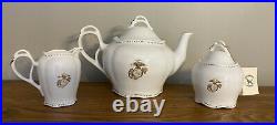 Vintage US Marine Corps Teapot Sugar & Creamer Set 24k Gold Trimmed? Porcelain