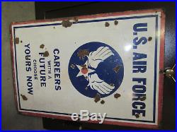 Vintage U. S. Army & Air Force Recruiting Porcelain Double Side Sign