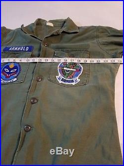 Vintage Us Air Force Military Sateen Mens Shirt Vietnam 1970 Og-107 Patches #20