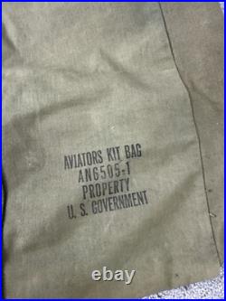 Vintage WWII Aviator's Kit Bag AN 6505 -1 US Air Force USAF Large Zip Canvas