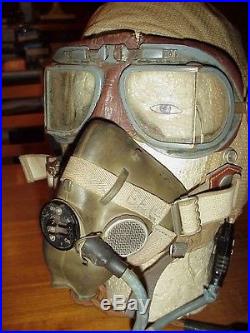 Vintage WWII British RAF Royal Air Force Flight Helmet O2 Mask Goggles Grouping