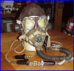 Vintage WWII RAF Royal Air Force Pilots Type C Flying Helmet O2 Mask Goggles Set