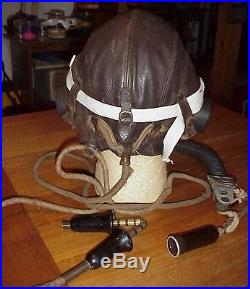 Vintage WWII RAF Royal Air Force Pilots Type C Flying Helmet O2 Mask Goggles Set