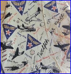 Vintage WWII US Army Twelfth 12th Air Force Silk Scarf Airplanes WW2 World War 2