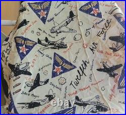 Vintage WWII US Army Twelfth 12th Air Force Silk Scarf Airplanes WW2 World War 2