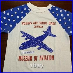 Vintage t shirt star sleeve medium military robins Air Force 1970s Museum USA