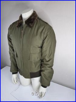Vtg De Brabander Type B-10 Bomber Jacket Fur Lined sz 46 Air Force Army Green