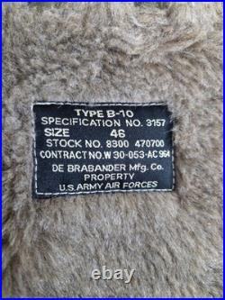Vtg De Brabander Type B-10 Bomber Jacket Fur Lined sz 46 Air Force Army Green