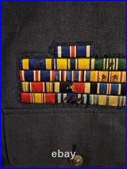 Vtg Military Jacket USAF Blue 39L Flag Bars Pockets Buttons WWII EUC 14603