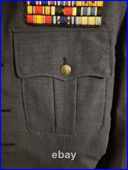 Vtg Military Jacket USAF Blue 39L Flag Bars Pockets Buttons WWII EUC 14603