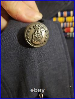 Vtg Military Jacket USAF Blue 39L Flag Bars Pockets Buttons WWII EUC 14603