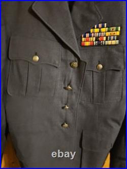 Vtg Military Jacket USAF Blue 39L Flag Bars Pockets Buttons WWII EUC 14603