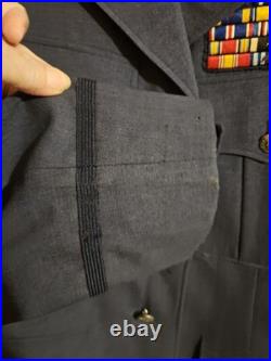 Vtg Military Jacket USAF Blue 39L Flag Bars Pockets Buttons WWII EUC 14603