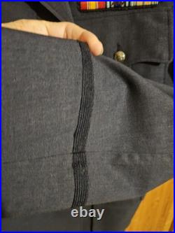 Vtg Military Jacket USAF Blue 39L Flag Bars Pockets Buttons WWII EUC 14603