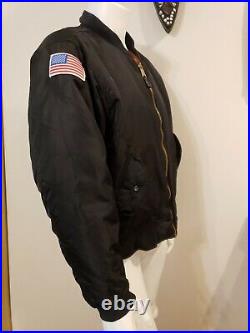Vtg USAF MA1 Flight Jacket Men L Black Orange Reversible Maverick Top Gun Bomber