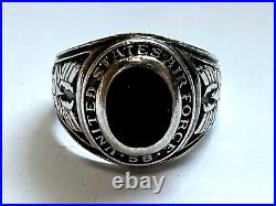 Vtg United States Air Force Sterling Silver Black Onyx Ring Sz 8.25 Star Wings
