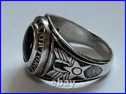 Vtg United States Air Force Sterling Silver Black Onyx Ring Sz 8.25 Star Wings