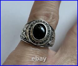 Vtg United States Air Force Sterling Silver Black Onyx Ring Sz 8.25 Star Wings