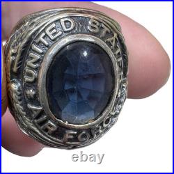 Vtg United States Air Force Sterling Silver Ring Class Style Blue Gemstone Sz 7