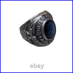 Vtg United States Air Force Sterling Silver Ring Class Style Blue Gemstone Sz 7