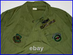 Vtg Us Army/usaf Slant Pocket Shirt! Master Sergeant/airlift/med Evac Patches! L